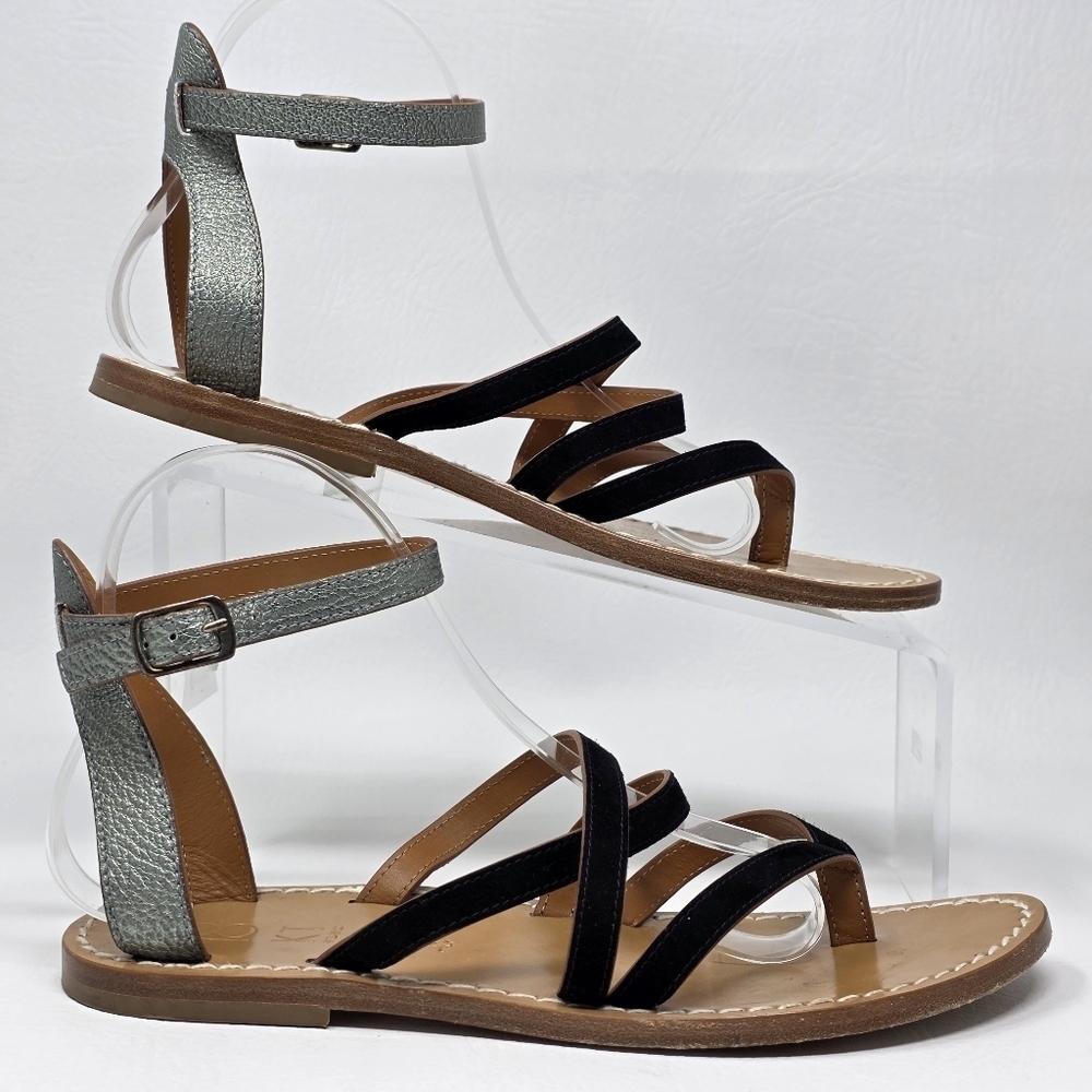 18 KT Milano Womens Black Silver Strappy Sandals Made In Italy EU 38 Pre-owned